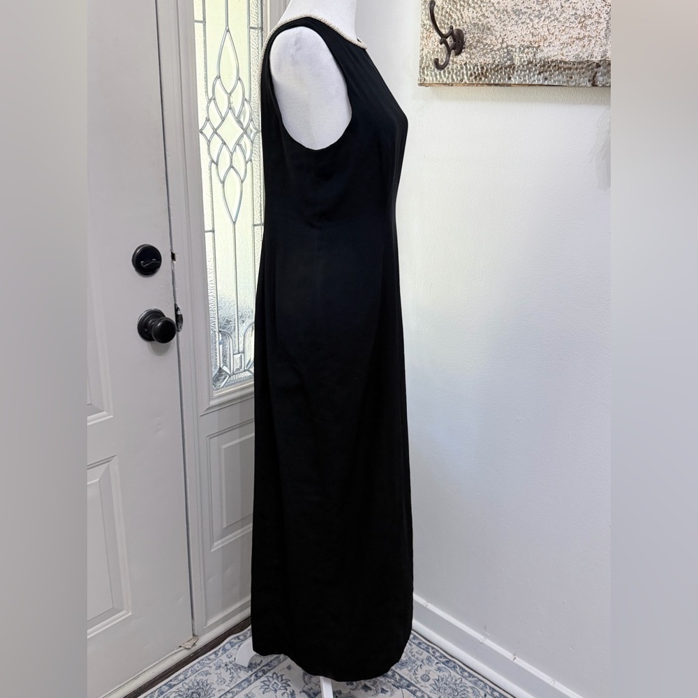 Handmade Black Long Dress Pearl Trim Open Back Elegant Evening Gown - Picture 7 of 10
